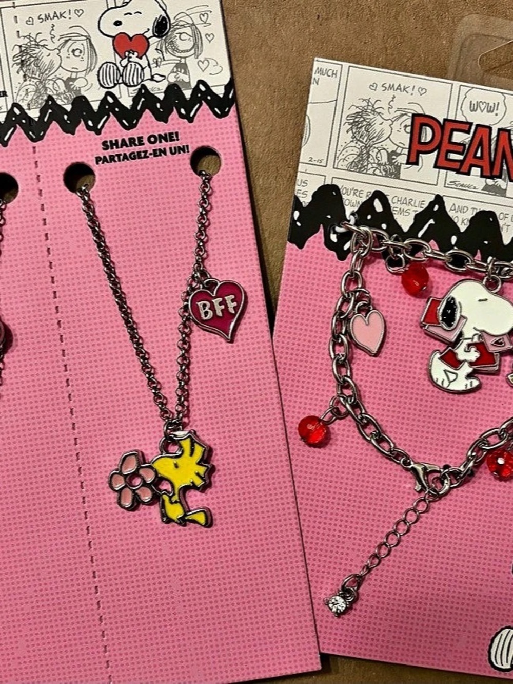 Peanuts BFF Snoopy & Woodstock Necklace Set Jewelry Set Pink & Silver NWT